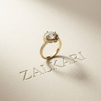 1.70 Ct Round Cut Floral Halo Pavé Moissanite Ring Gold
