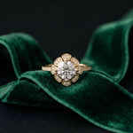 1.70 Ct Round Cut Floral Halo Pavé Moissanite Ring Gold