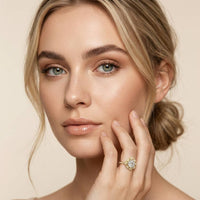 1.70 Ct Round Cut Floral Halo Pavé Moissanite Ring Gold