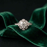 1.70 Ct Round Cut Floral Halo Pavé Moissanite Ring White