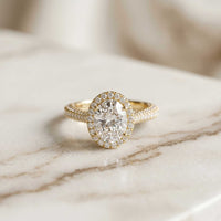 2.40 Ct Oval Cut Signature Halo Pavé Moissanite Ring