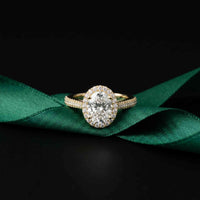 2.40 Ct Oval Cut Signature Halo Pavé Moissanite Ring