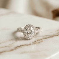 2.40 Ct Oval Cut Signature Halo Pavé Moissanite Ring