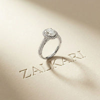2.40 Ct Oval Cut Signature Halo Pavé Moissanite Ring