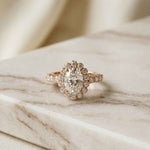 3.00 Ct Oval Cut Floral Cluster Halo Moissanite Ring Rose Gold