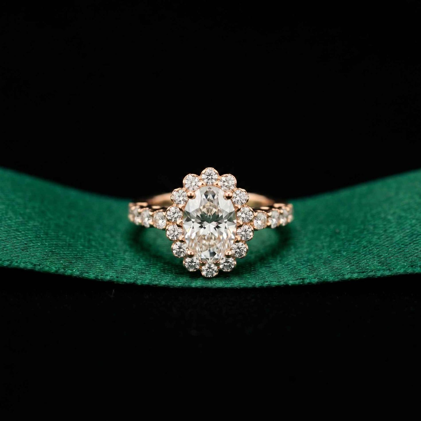 3.00 Ct Oval Cut Floral Cluster Halo Moissanite Ring Rose Gold