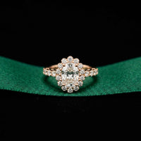 3.00 Ct Oval Cut Floral Cluster Halo Moissanite Ring Rose Gold