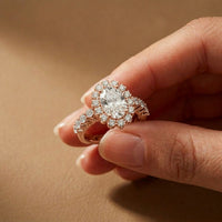 3.00 Ct Oval Cut Floral Cluster Halo Moissanite Ring Rose Gold