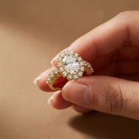 3.00 Ct Oval Cut Floral Cluster Halo Moissanite Ring Gold