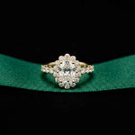 3.00 Ct Oval Cut Floral Cluster Halo Moissanite Ring Gold