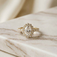 3.00 Ct Oval Cut Floral Cluster Halo Moissanite Ring Gold