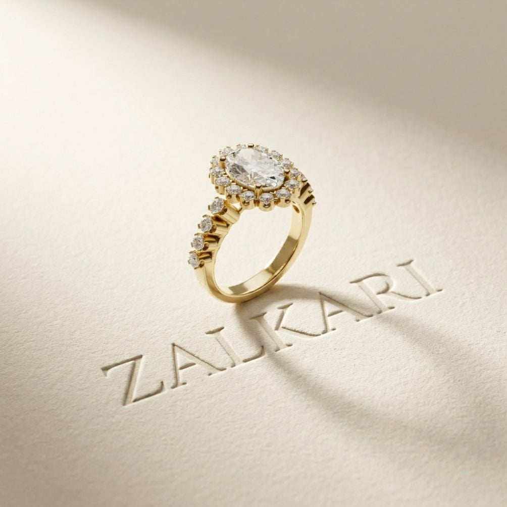 3.00 Ct Oval Cut Floral Cluster Halo Moissanite Ring Gold