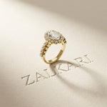 3.00 Ct Oval Cut Floral Cluster Halo Moissanite Ring Gold