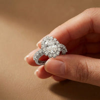 3.00 Ct Oval Cut Floral Cluster Halo Moissanite Ring White