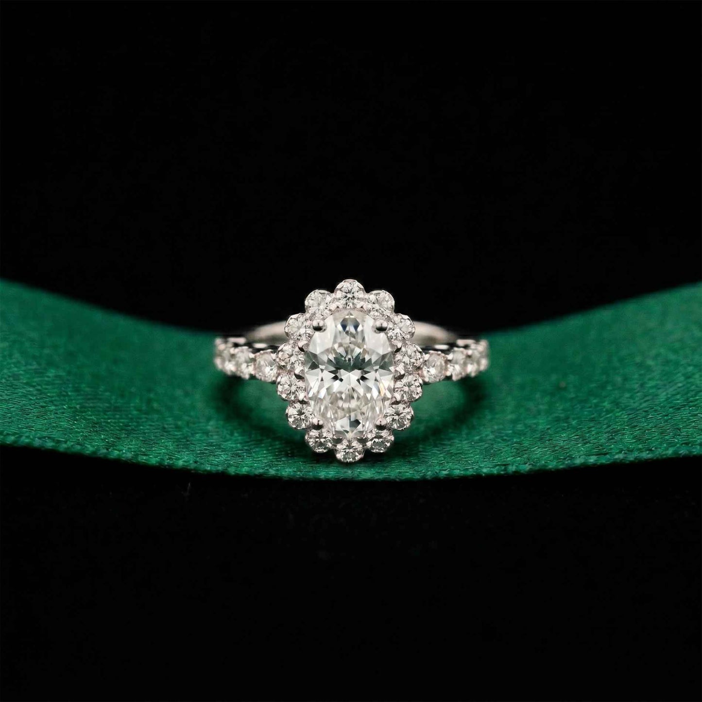 3.00 Ct Oval Cut Floral Cluster Halo Moissanite Ring White