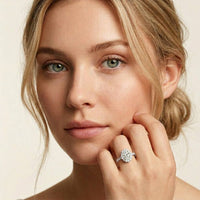 3.00 Ct Oval Cut Floral Cluster Halo Moissanite Ring White