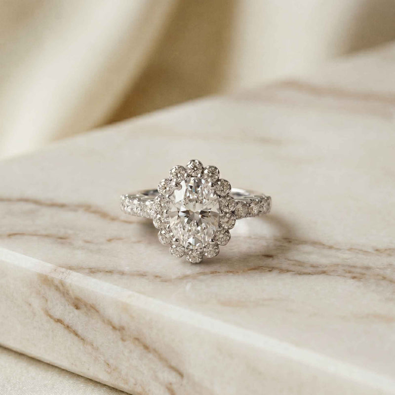3.00 Ct Oval Cut Floral Cluster Halo Moissanite Ring White