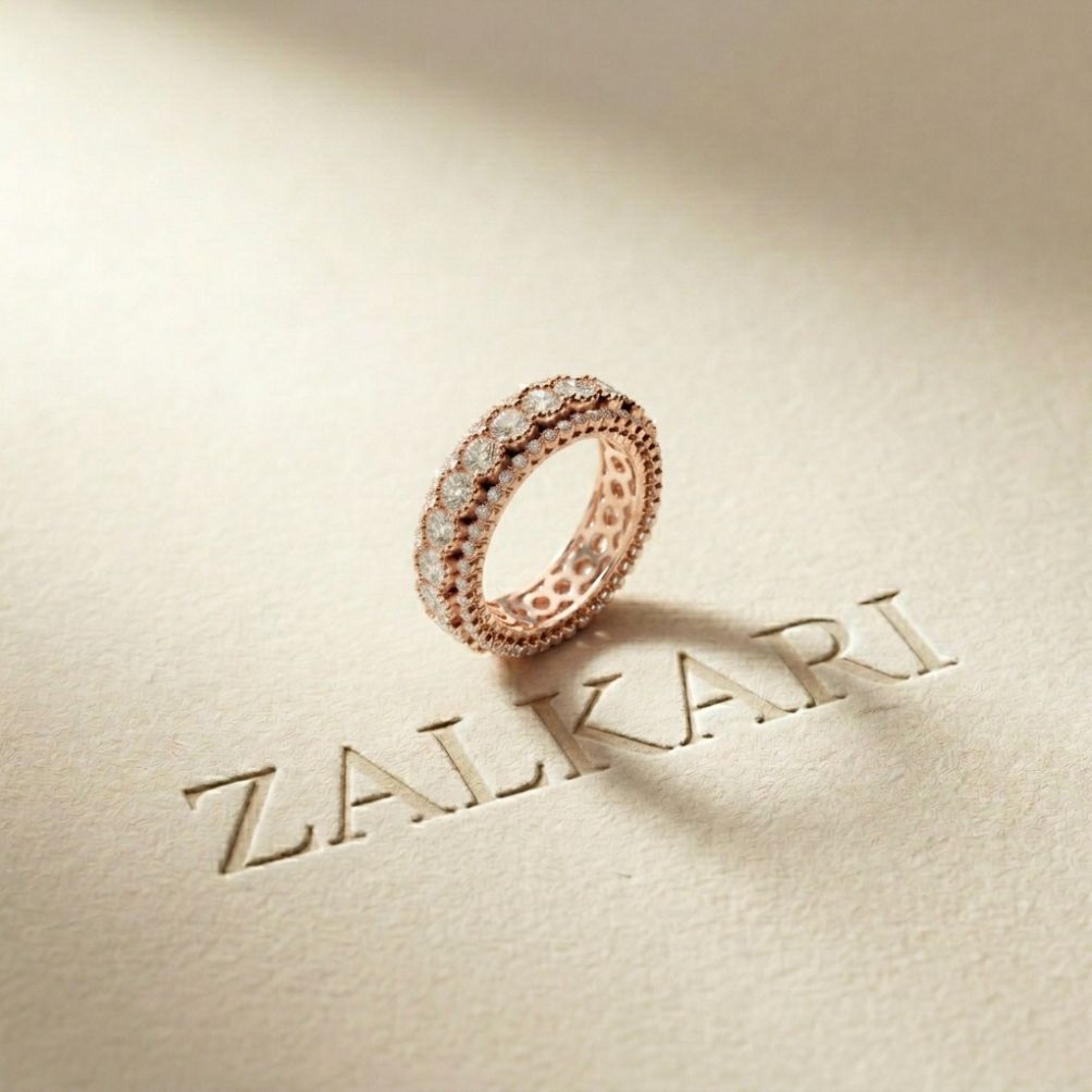 3.20 Ct Round Cut Moissanite Three-Row Band Ring Rose Gold