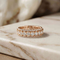3.20 Ct Round Cut Moissanite Three-Row Band Ring Rose Gold