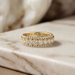 3.20 Ct Round Cut Moissanite Three-Row Band Ring Gold