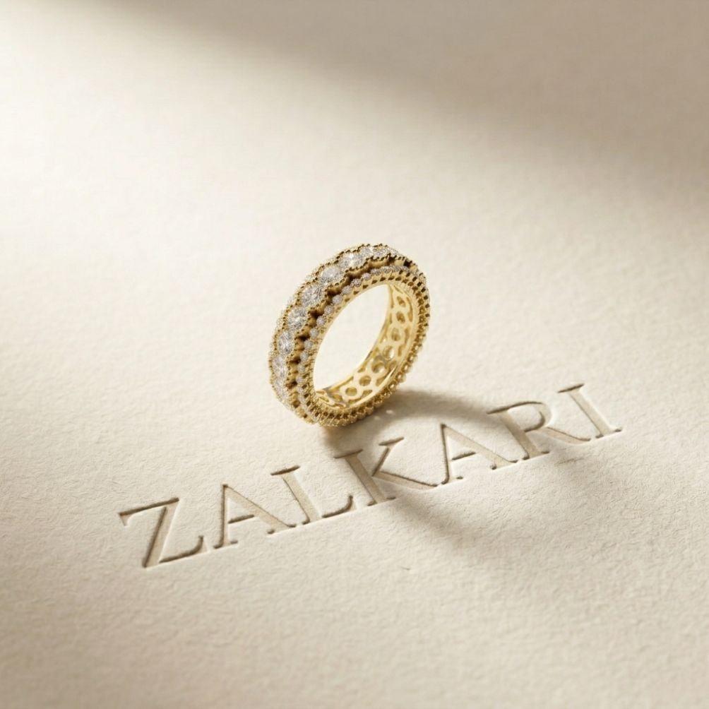 3.20 Ct Round Cut Moissanite Three-Row Band Ring Gold