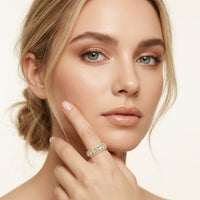 3.20 Ct Round Cut Moissanite Three-Row Band Ring Gold