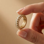 3.20 Ct Round Cut Moissanite Three-Row Band Ring Gold