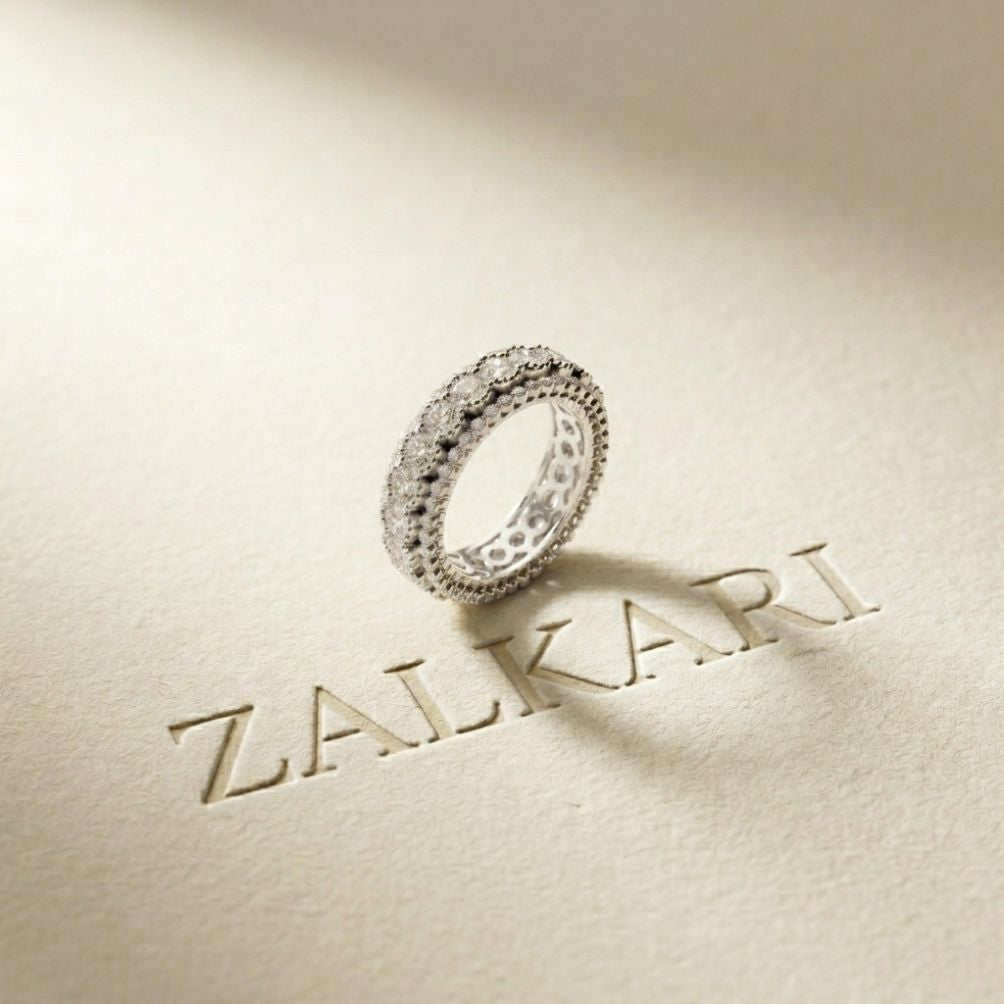 3.20 Ct Round Cut Moissanite Three-Row Band Ring White