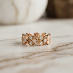 1.05 Ct Round Cut Moissanite Vintage Leaf Eternity Band Ring Rose Gold