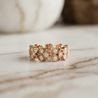 1.05 Ct Round Cut Moissanite Vintage Leaf Eternity Band Ring Rose Gold