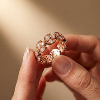 1.05 Ct Round Cut Moissanite Vintage Leaf Eternity Band Ring Rose Gold