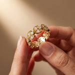 1.05 Ct Round Cut Moissanite Vintage Leaf Eternity Band Ring Gold