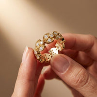 1.05 Ct Round Cut Moissanite Vintage Leaf Eternity Band Ring Gold