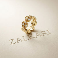 1.05 Ct Round Cut Moissanite Vintage Leaf Eternity Band Ring Gold
