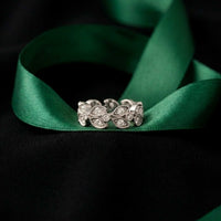 1.05 Ct Round Cut Moissanite Vintage Leaf Eternity Band Ring White