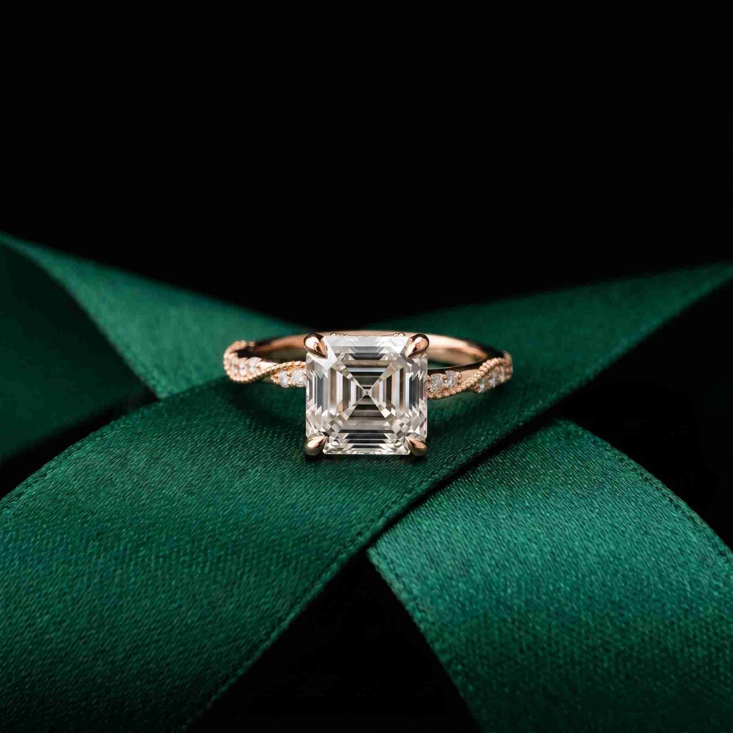 3.00 Ct Asscher Cut Moissanite Vintage Inspired Ring Rose Gold