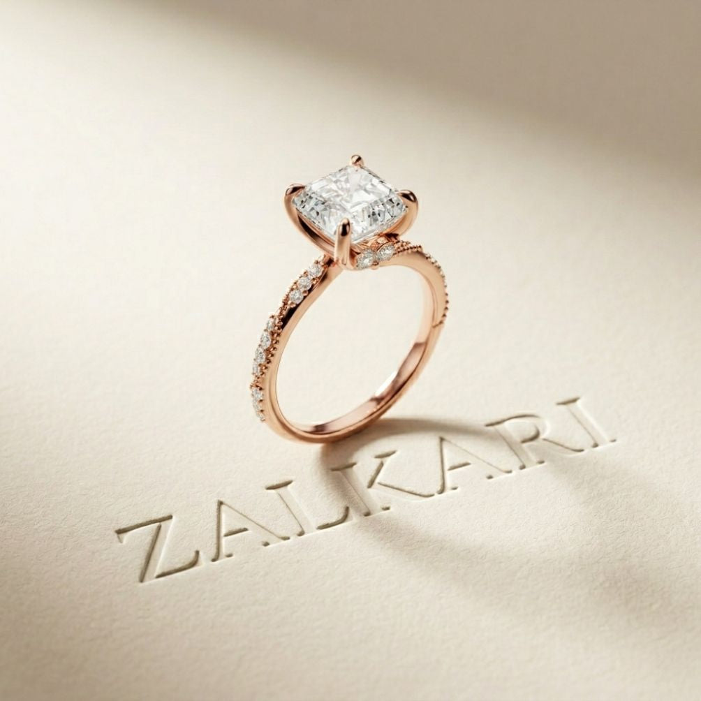3.00 Ct Asscher Cut Moissanite Vintage Inspired Ring Rose Gold