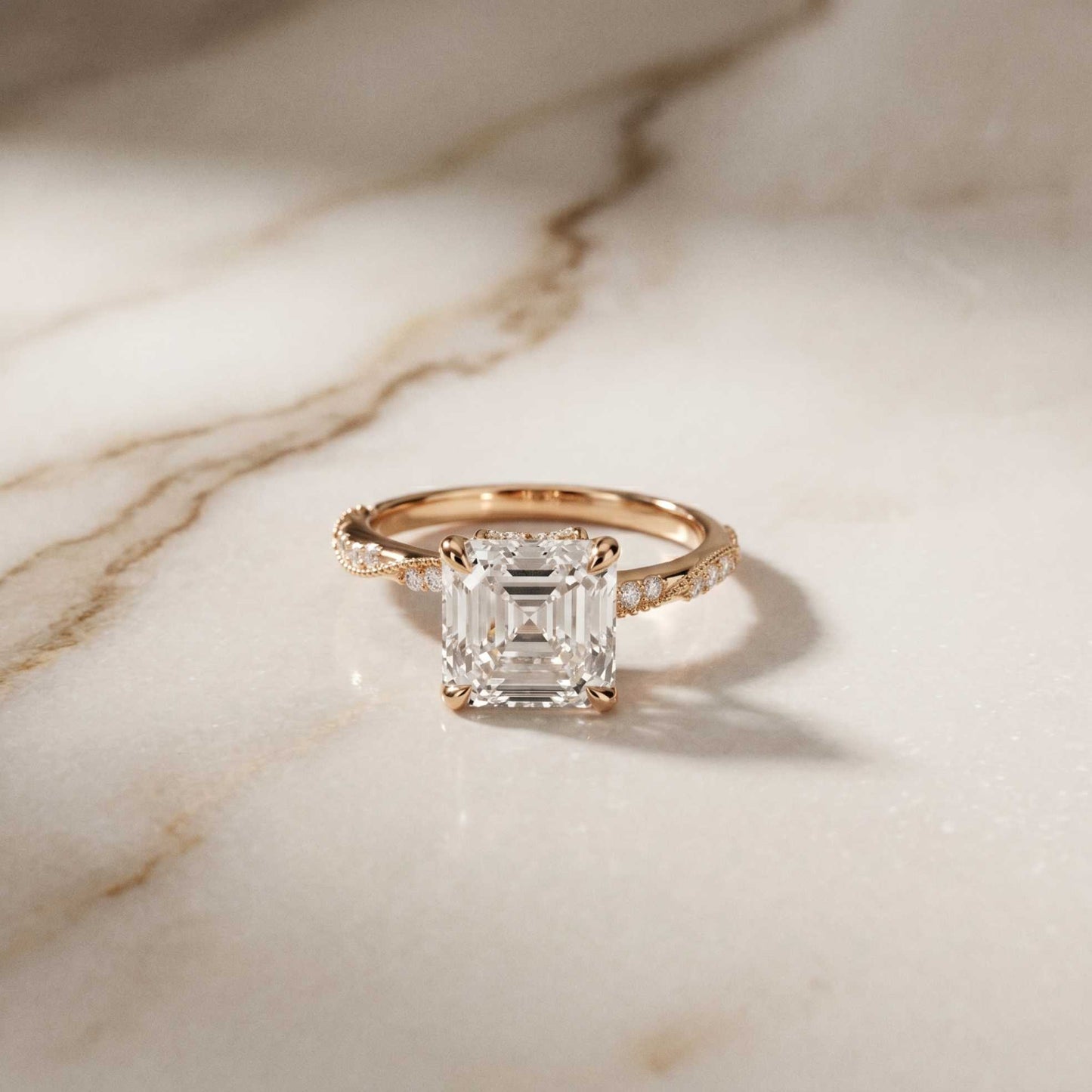 3.00 Ct Asscher Cut Moissanite Vintage Inspired Ring Rose Gold