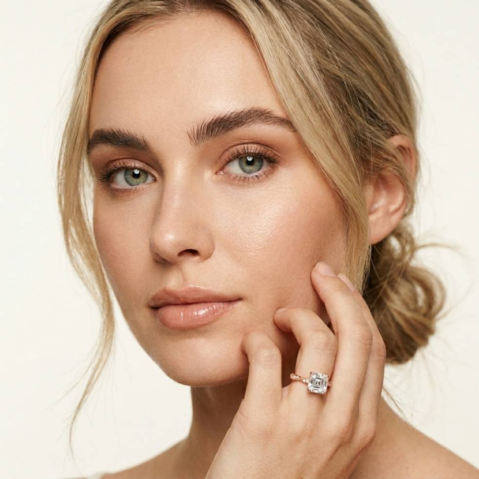3.00 Ct Asscher Cut Moissanite Vintage Inspired Ring Rose Gold