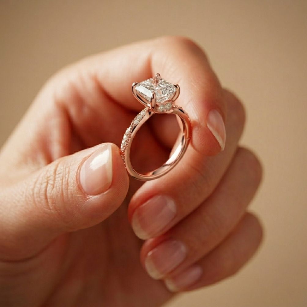 3.00 Ct Asscher Cut Moissanite Vintage Inspired Ring Rose Gold