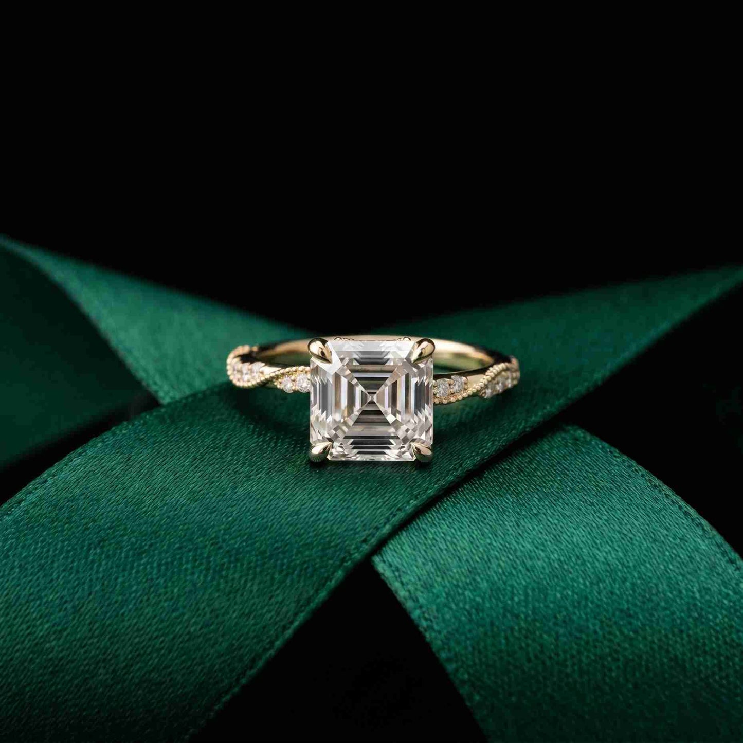 3.00 Ct Asscher Cut Moissanite Vintage Inspired Ring Gold