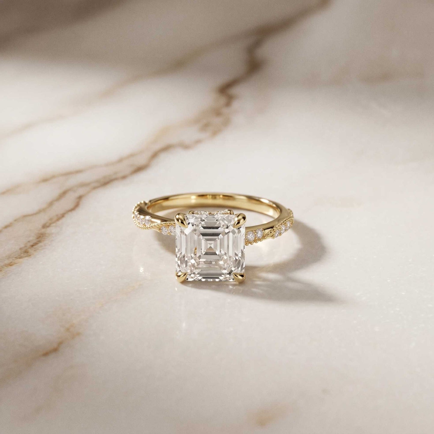 3.00 Ct Asscher Cut Moissanite Vintage Inspired Ring Gold