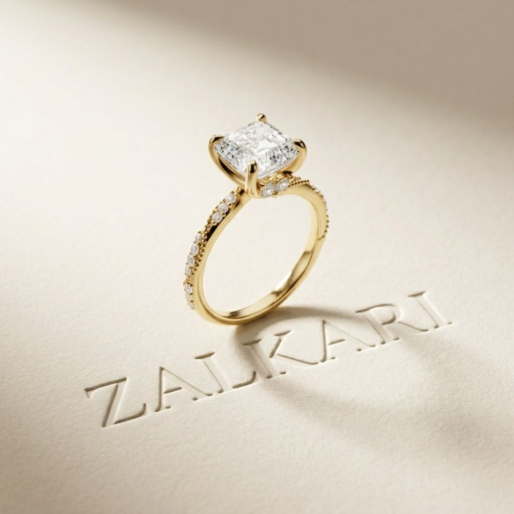 3.00 Ct Asscher Cut Moissanite Vintage Inspired Ring Gold