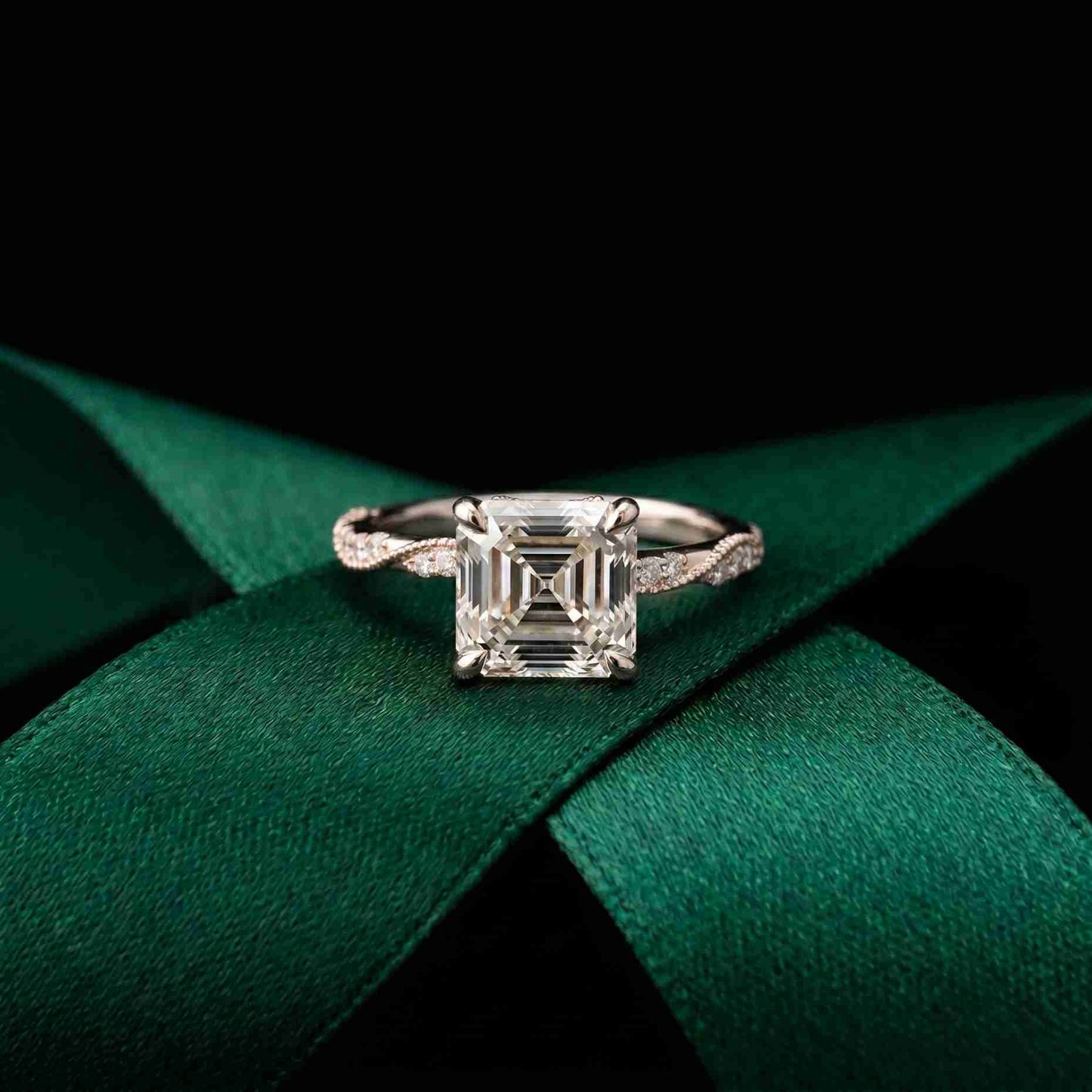 3.00 Ct Asscher Cut Moissanite Vintage Inspired Ring White