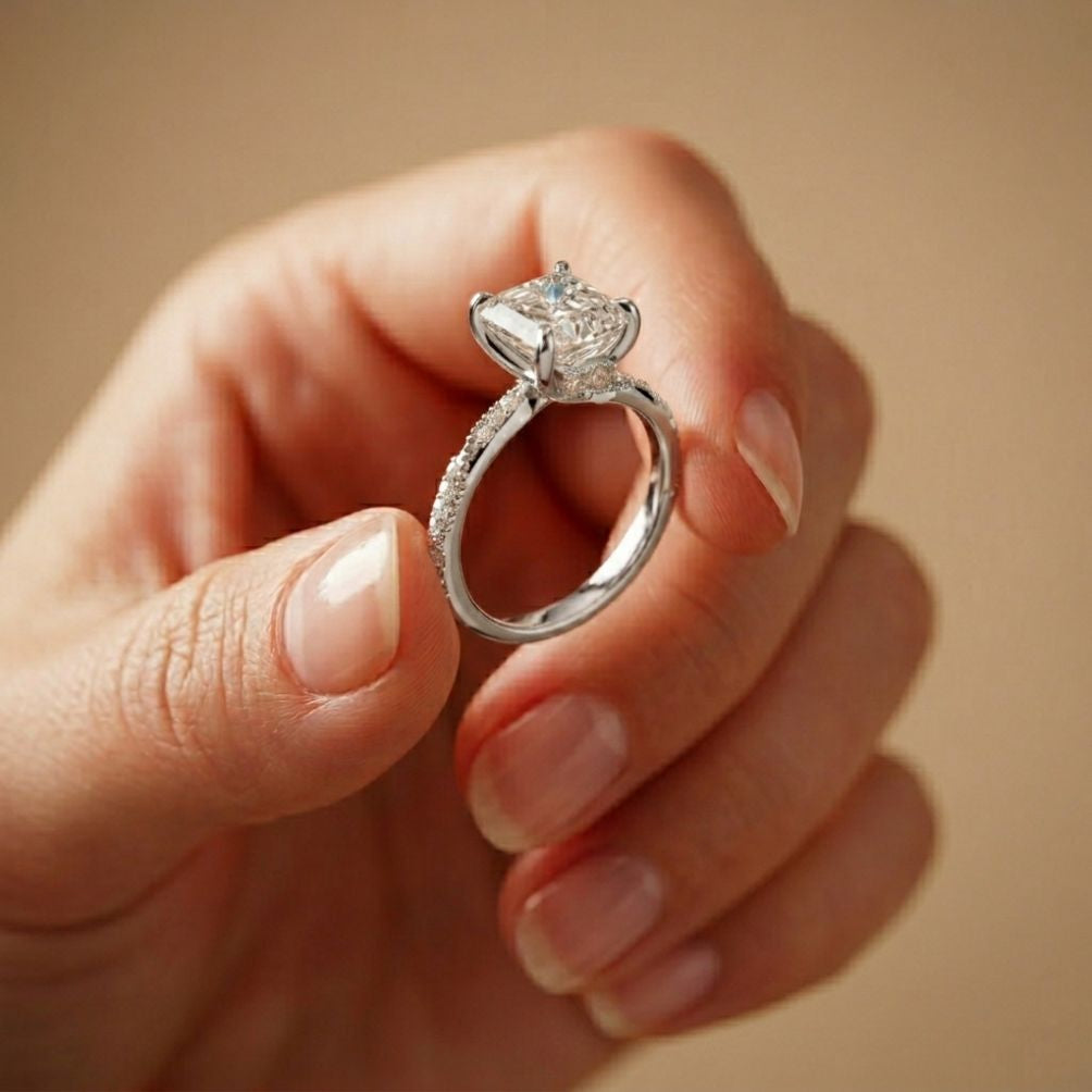 3.00 Ct Asscher Cut Moissanite Vintage Inspired Ring White