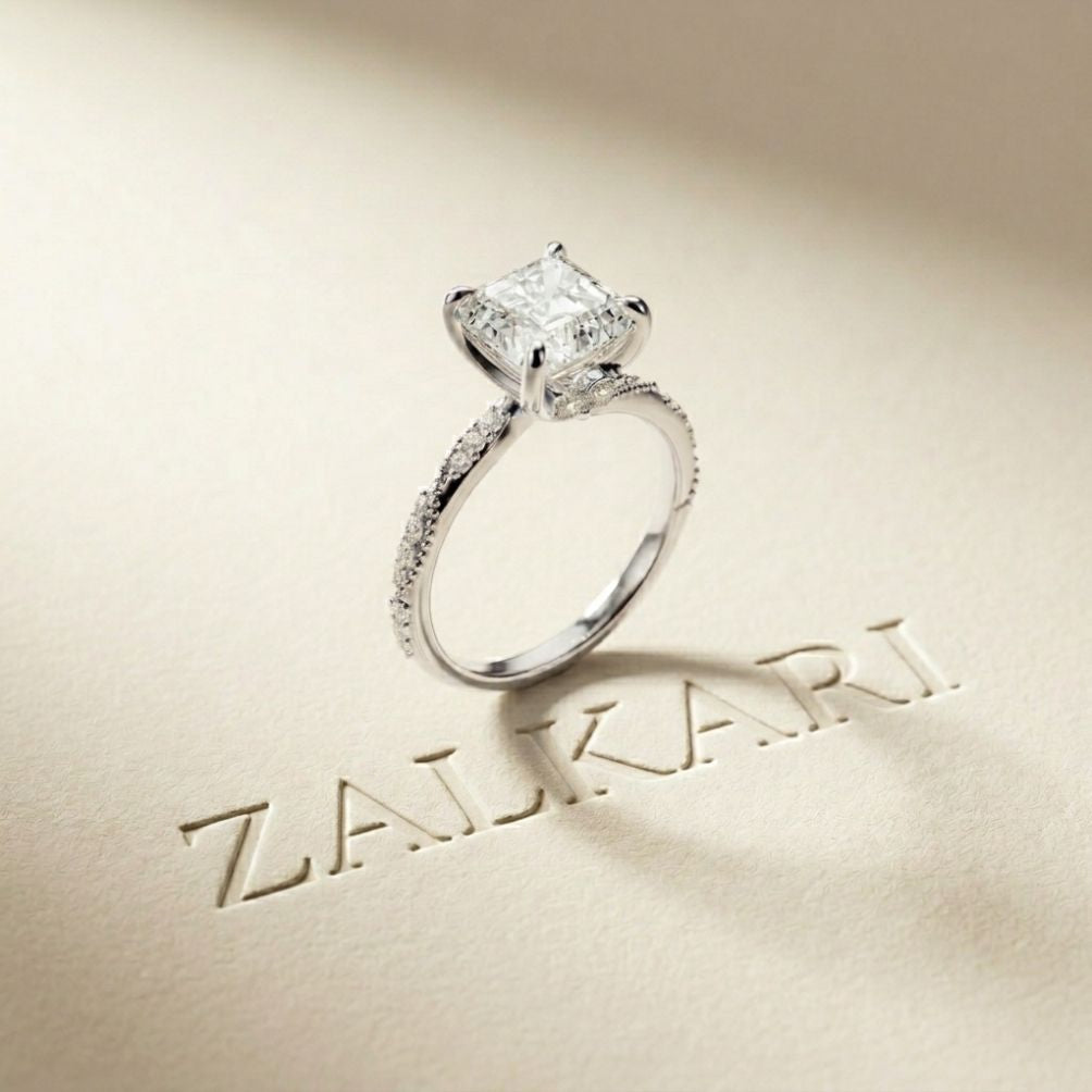 3.00 Ct Asscher Cut Moissanite Vintage Inspired Ring White