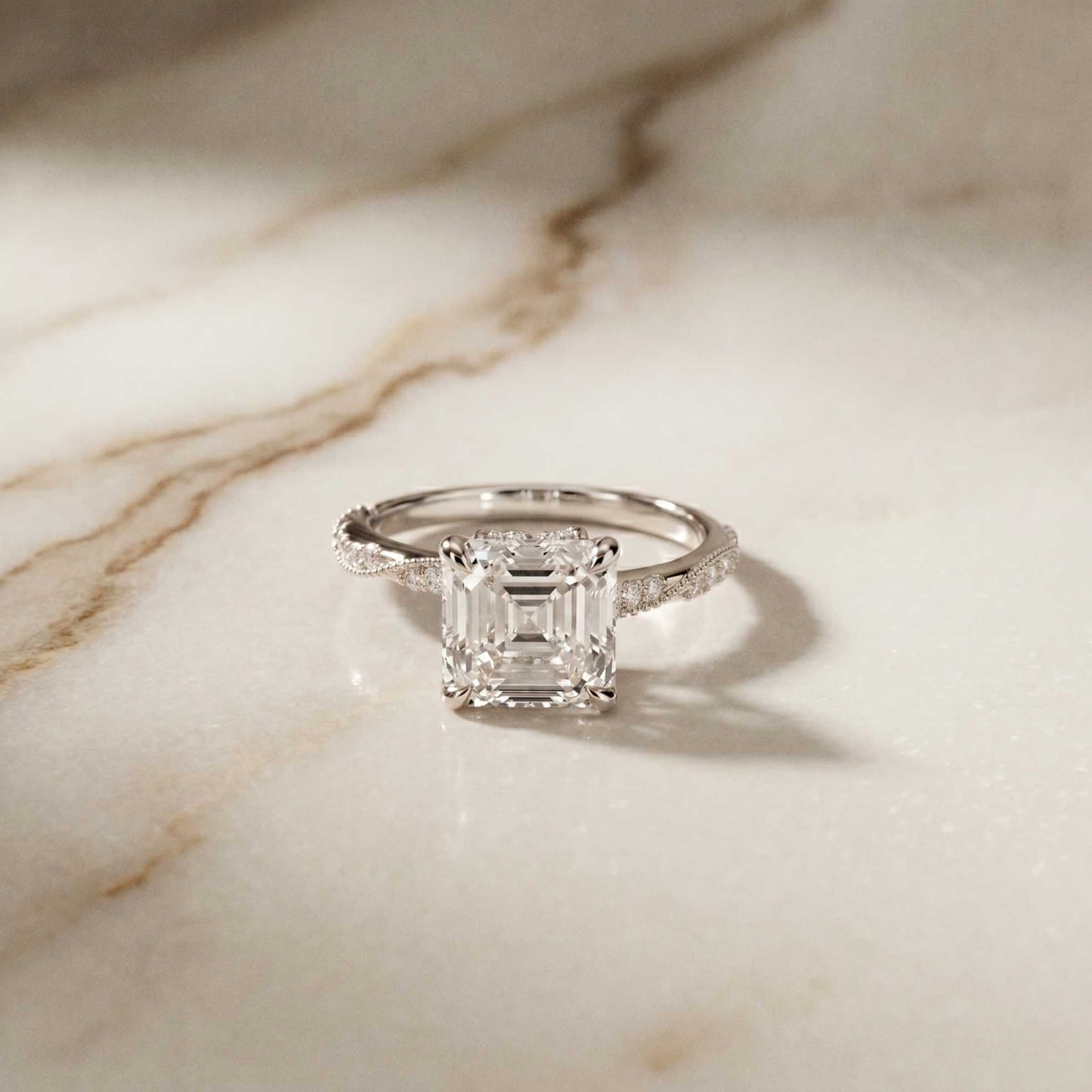 3.00 Ct Asscher Cut Moissanite Vintage Inspired Ring White