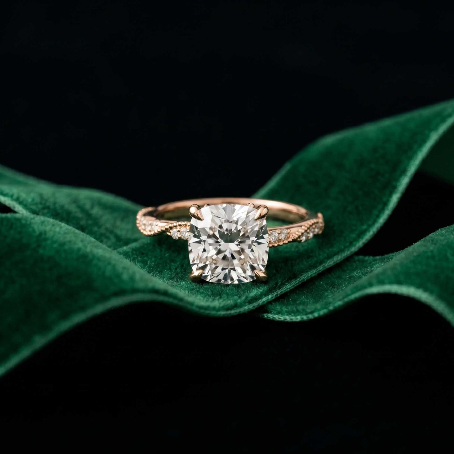 3.10 Ct Cushion Cut Moissanite Timeless Engagement Ring Rose Gold