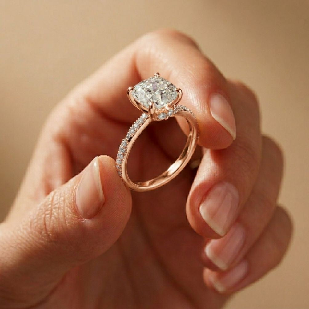3.10 Ct Cushion Cut Moissanite Timeless Engagement Ring Rose Gold