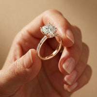 3.10 Ct Cushion Cut Moissanite Timeless Engagement Ring Rose Gold